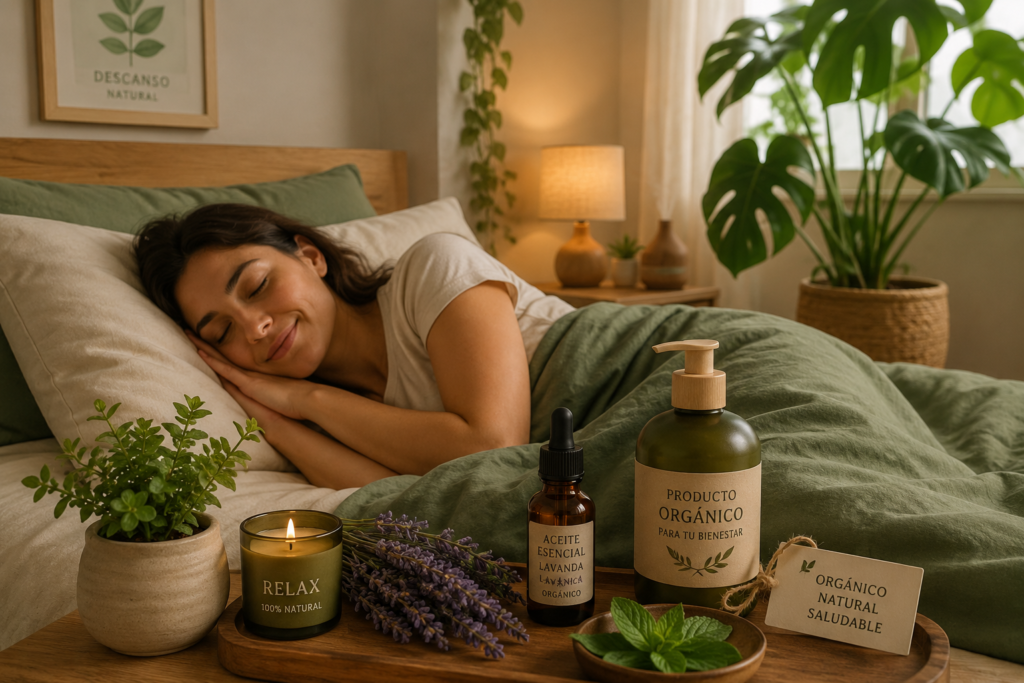 Dormir mejor con productos orgánicos en ambiente natural con plantas y luz cálida