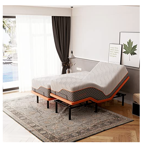 ESHINE sistema de cama ajustable split king con colchon hibrido de 14 pulgadas control por aplicacion inteligente y masaje