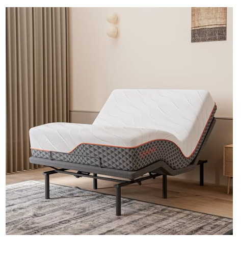 ESHINE combo de colchon hibrido de 14 pulgadas queen medio suave y base de cama ajustable inteligente con masaje y gravedad cero