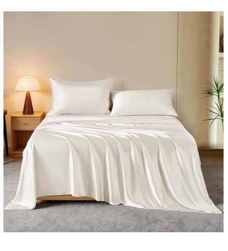 THXSILK juego de sabanas de seda de morera de lujo 4 piezas con fundas de almohada con cremallera y bolsillo profundo de 16 pulgadas