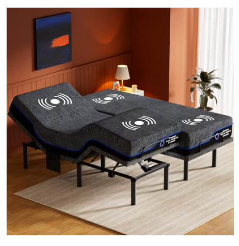 Amada juego de base de cama ajustable split king con colchon de espuma viscoelastica de gel refrigerante de 14 pulgadas y masaje