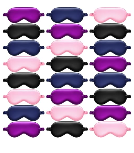 Paquete de 24 máscaras de dormir de satén suave Geyoga con correa elástica ajustable para hombres y mujeres.