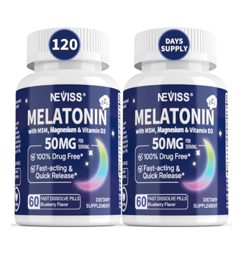 NEVISS melatonina 50 mg fuerza extra adultos sublingual con glicinato de magnesio y ashwagandha para relajacion muscular