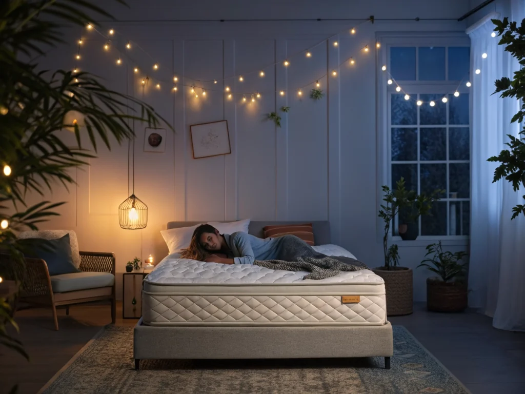 Colchón cómodo en un dormitorio acogedor ideal para mejorar tu descanso nocturno.