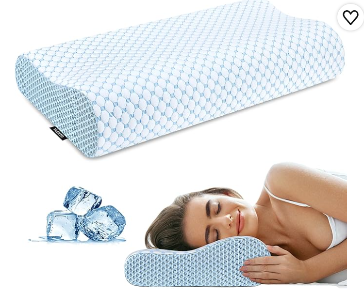 Almohada cervical ortopédica Ylekto con diseño contorneado en color azul, destacando su tejido refrescante antitranspirante para un descanso profundo.