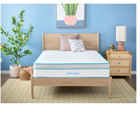 Colchón híbrido Linenspa de 12 pulgadas tamaño Twin XL blanco con espuma viscoelástica y resortes individuales.
