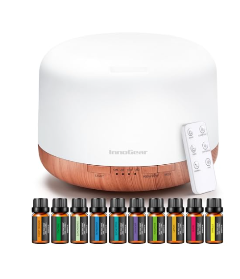 InnoGear difusor de aromaterapia de 500 ml con juego de 10 aceites esenciales y control remoto para dormitorio