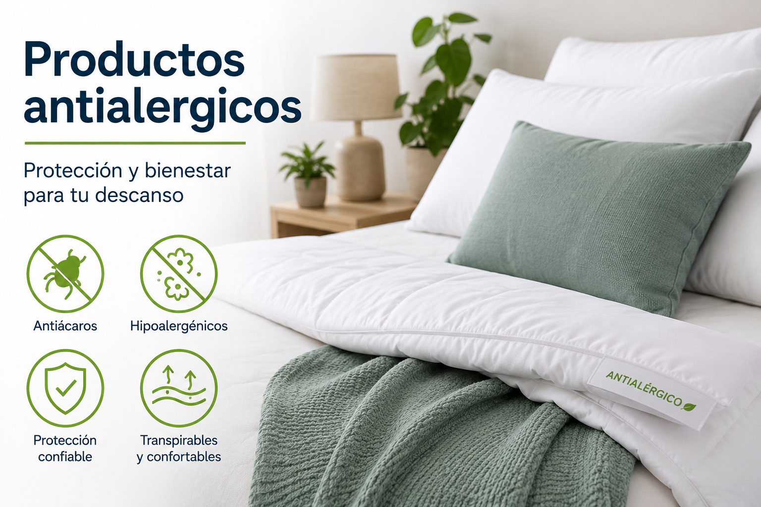 Productos antialérgicos de ropa de cama y almohadas para mejorar tu descanso y prevenir alergias nocturnas.