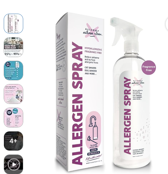 Allergy Asthma Clean aerosol de alergenos mascotas y polvo para aire y superficies botella de 33 onzas